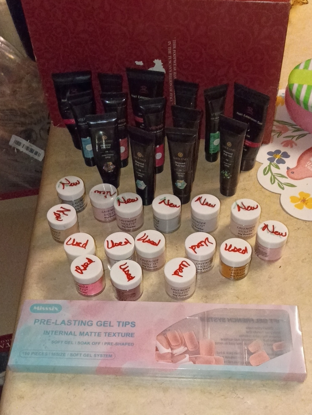 Multiple Brands Of Gel Nail Tips, Polygel & Variety Of New & Used Dipping Colors